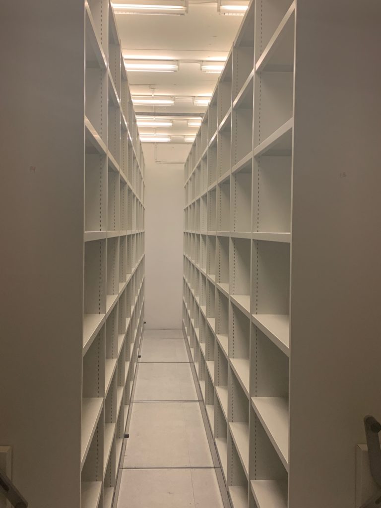 empty archive shelves in the DR archive