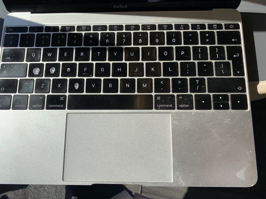 My MacBook Air, with worn keyboard